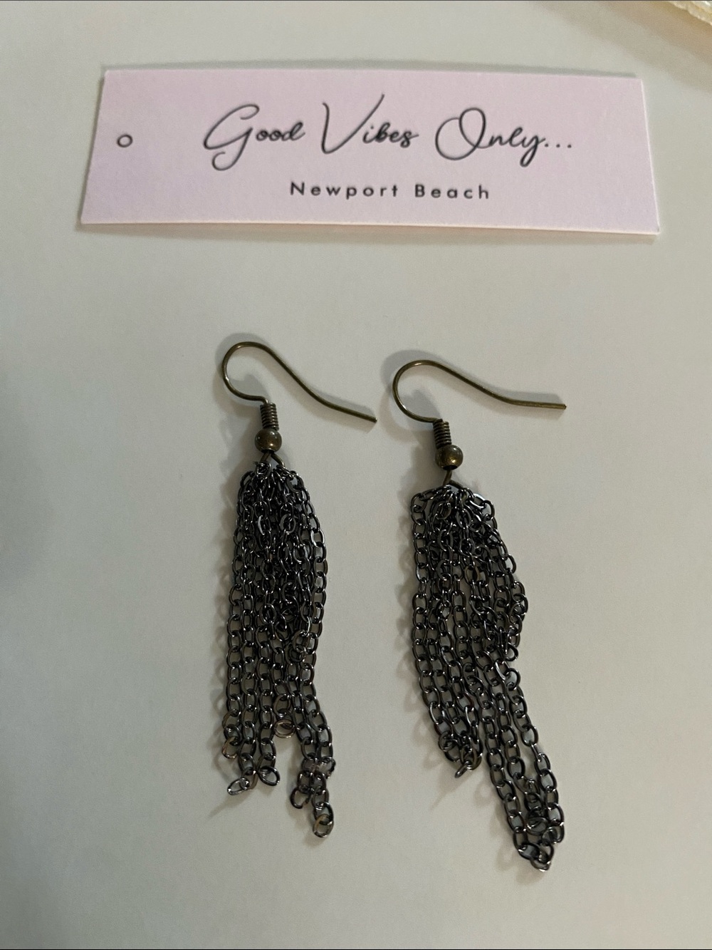 Good Vibes 😎 Only Newport Beach Black Chain Tassel Earrings